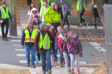 Nora and Bill walking school bus